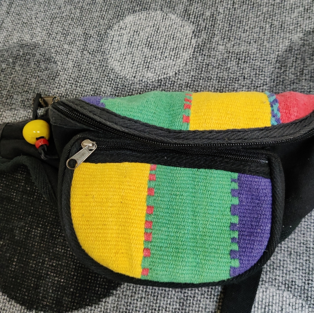 Vintage Black Multi-Color Woven Waist Bag - Picture 6 of 11